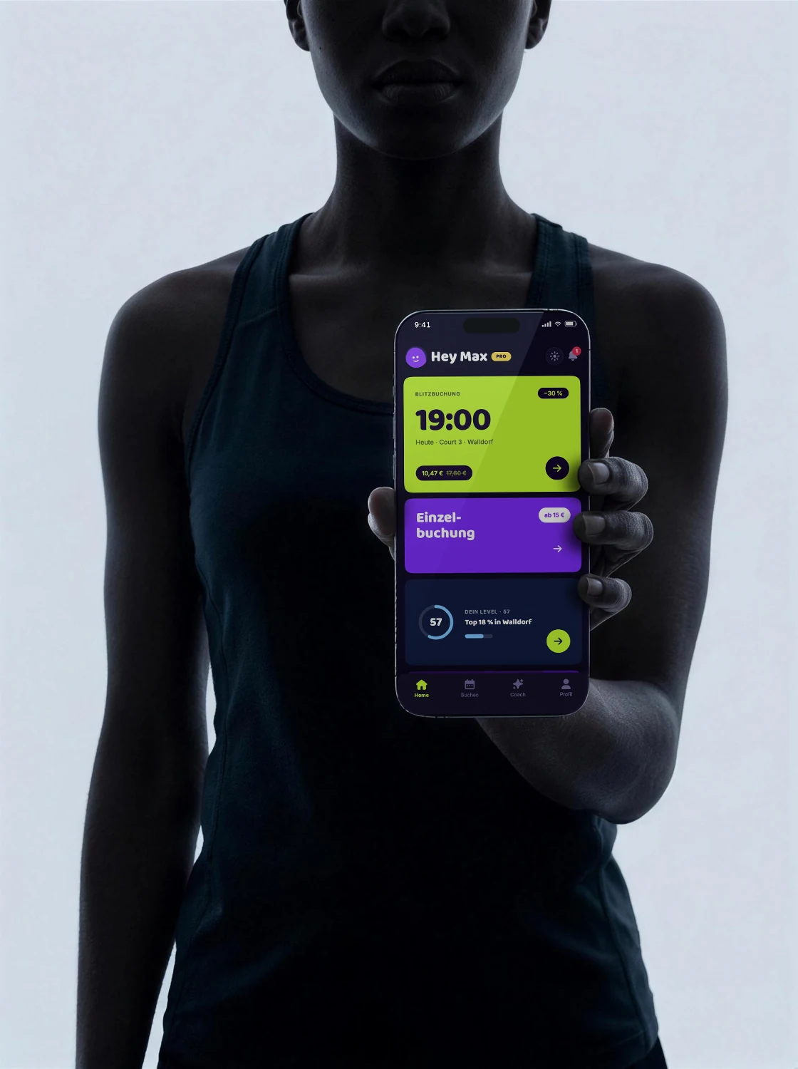 padelsmart App: Blitzbuchung. Echter Home-Screen